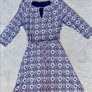 Ann Taylor blue and burgundy dress with flattering tie waist- size 12